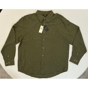 Axis LA Button Geometric Modal Blend Down Shirt Olive Green Mens Office L NWT